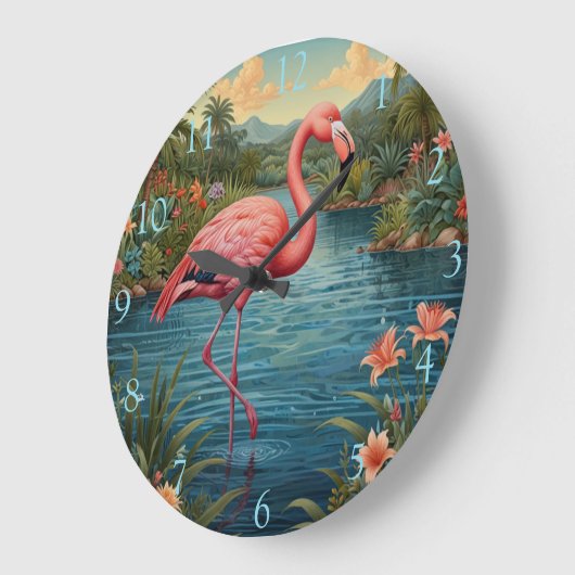 Retro roze flamingo grote klok (Hoek)