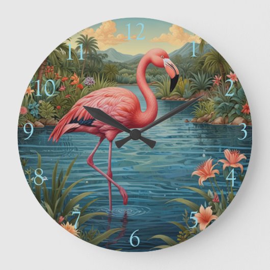 Retro roze flamingo grote klok (Voorkant)