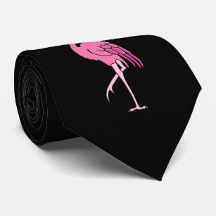 Retro Roze Flamingo op zwarte achtergrond Stropdas