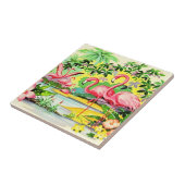 Retro Roze Flamingo Vogels Flocking Tegel Tegeltje (Zijkant)