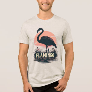 Retro Roze Flamingo Zonsondergang Silhouet Water K Tri-Blend Shirt
