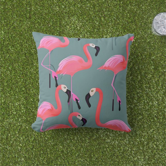Retro roze flamingo's buitenkussen (Gras)