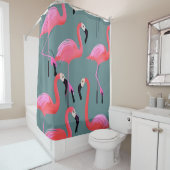 Retro roze flamingo's douchegordijn (In situ)