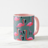 Retro roze flamingo's mok (Voorkant rechts)