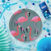 Retro roze flamingo's papieren bordje (Feest)