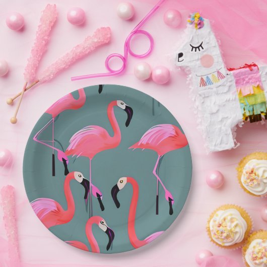 Retro roze flamingo's papieren bordje (Feest)