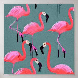 Retro roze flamingo's poster