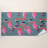 Retro roze flamingo's strandlaken (Voorkant)