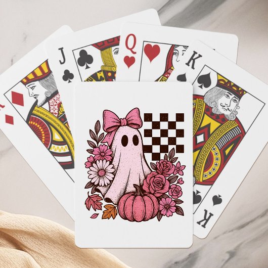 Retro Roze Flirterige Geest Meisje met Strik Hallo Pokerkaarten