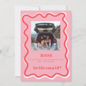 Retro Roze foto Bridesmaid-voorstel Kaart (Voorkant)