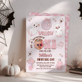 Retro Roze Foto Halloween Spooky One 1st Birthday Kaart