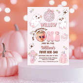 Retro Roze Foto Halloween Spooky One 1st Birthday Kaart