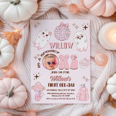 Retro Roze Foto Halloween Spooky One 1st Birthday Kaart