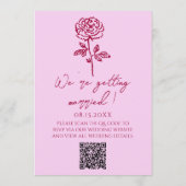 Retro Roze Framboos QR Code Getekende Bloemige Bru Kaart (Achterkant)