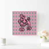 Retro Roze Franse Poedel Cadeau Vierkante Klok (Huis)
