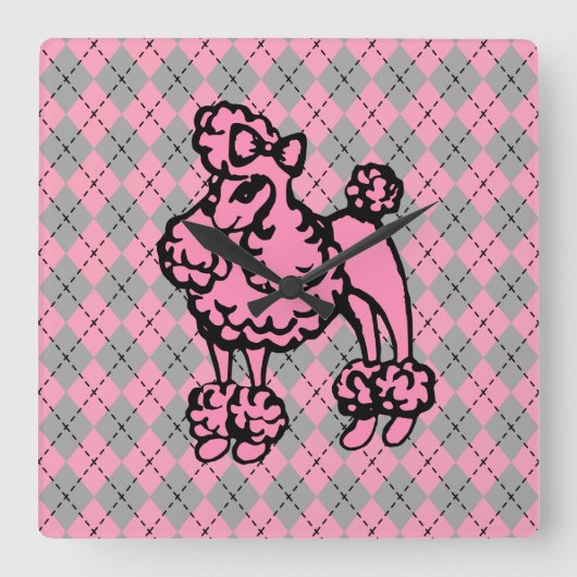 Retro Roze Franse Poedel Cadeau Vierkante Klok (Voorkant)