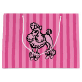 Retro Roze Franse poodle Stripe Party Gift Bag Groot Cadeauzakje (Voorkant)