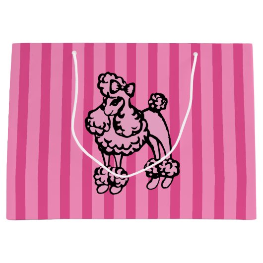 Retro Roze Franse poodle Stripe Party Gift Bag Groot Cadeauzakje (Voorkant)
