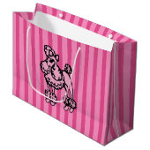 Retro Roze Franse poodle Stripe Party Gift Bag Groot Cadeauzakje (Voorkant Gekanteld)