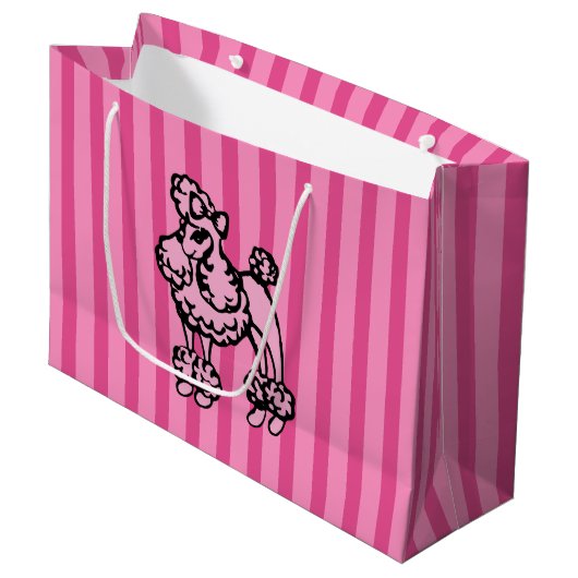 Retro Roze Franse poodle Stripe Party Gift Bag Groot Cadeauzakje (Voorkant Gekanteld)