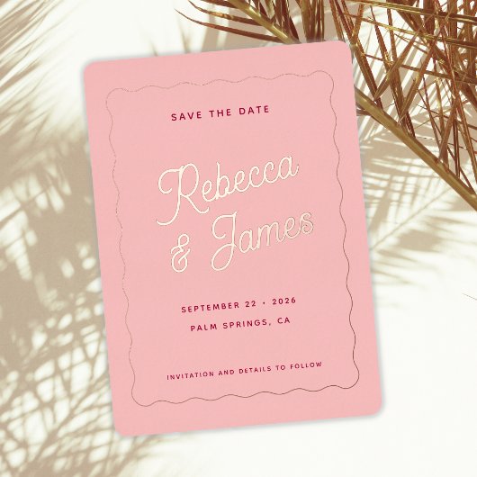 Retro Roze Fuchsia Golf Wedding Save the Date Folie Uitnodiging
