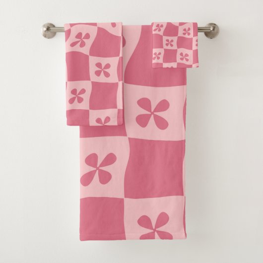 Retro Roze gecontroleerd Floral Patroon Bad Handdoek (Insitu)
