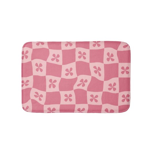 Retro Roze gecontroleerd Floral Patroon Badmat (Voorkant)