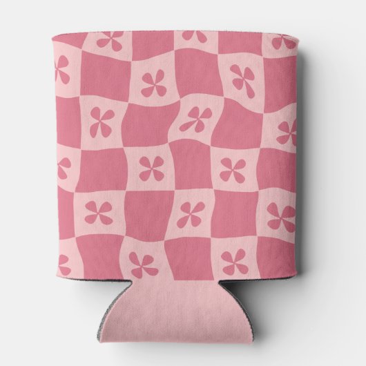 Retro Roze gecontroleerd Floral Patroon Blikjeskoeler (Achterkant)
