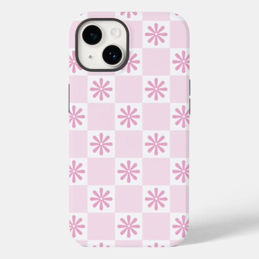 Retro Roze gecontroleerd Floral Patroon Case-Mate iPhone Case (Achterkant)