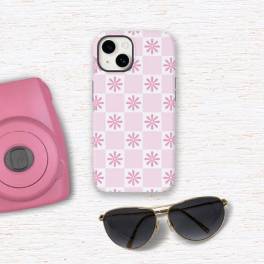 Retro Roze gecontroleerd Floral Patroon Case-Mate iPhone Case