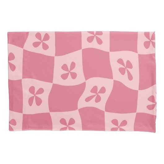 Retro Roze gecontroleerd Floral Patroon Kussensloop (Voorkant)
