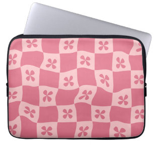 Retro Roze gecontroleerd Floral Patroon Laptop Sleeve