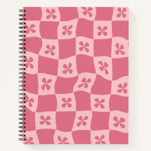 Retro Roze gecontroleerd Floral Patroon Notitieboek