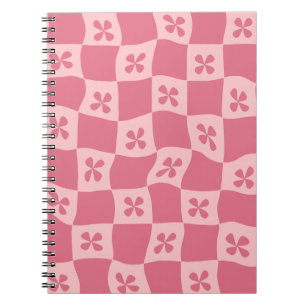 Retro Roze gecontroleerd Floral Patroon Notitieboek