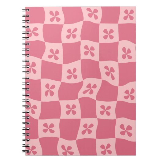 Retro Roze gecontroleerd Floral Patroon Notitieboek (Voorkant)