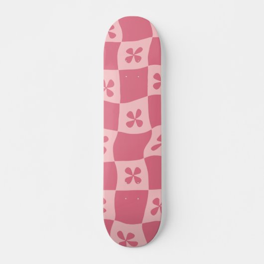 Retro Roze gecontroleerd Floral Patroon Persoonlijk Skateboard (Voorkant)