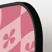 Retro Roze gecontroleerd Floral Patroon Pickleball Paddle (Links Detail)