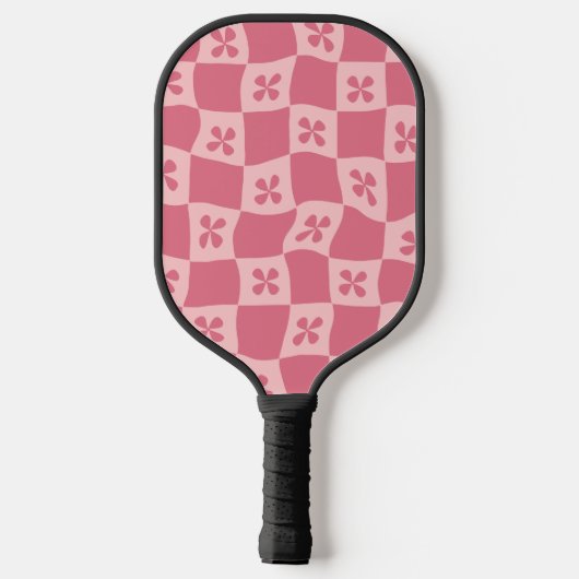Retro Roze gecontroleerd Floral Patroon Pickleball Paddle (Achterkant)