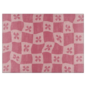 Retro Roze gecontroleerd Floral Patroon Snijplank