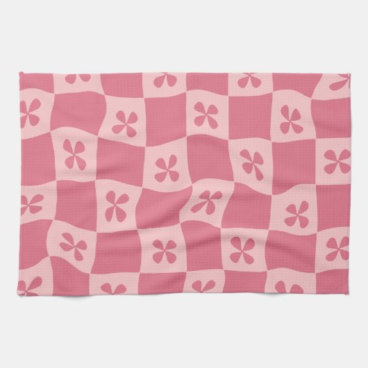 Retro Roze gecontroleerd Floral Patroon Theedoek (Horizontaal)