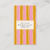 Retro Roze Geel 70s Stripes Trendy Boho Girly Visitekaartje (Voorkant)