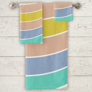 Retro roze geel blauwgroen geometrisch patroon Han Bad Handdoek