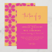 Retro Roze & Geel Bloemen De Twee Van Ons Bruiloft Kaart (Voorkant / Achterkant)