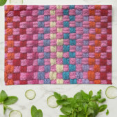 Retro Roze Geel en Blauw Ontwerp Theedoek (Gevouwen)