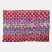 Retro Roze Geel en Blauw Ontwerp Theedoek (Horizontaal)