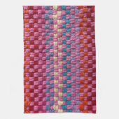 Retro Roze Geel en Blauw Ontwerp Theedoek (Verticaal)