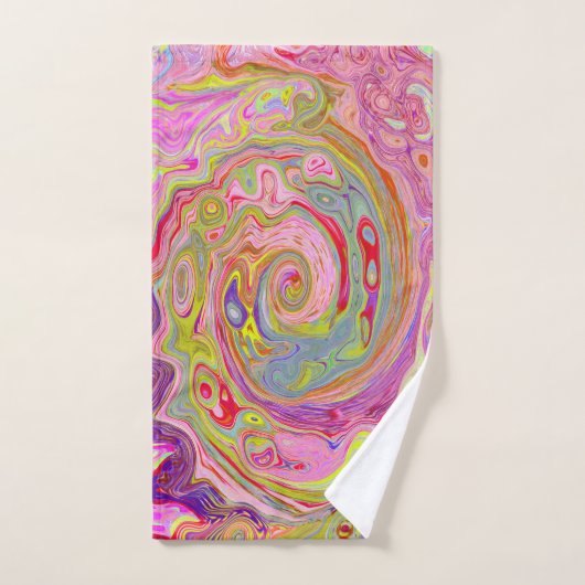 Retro Roze, Geel en Magenta Abstracte Groovy Art Bad Handdoek (Handdoek)