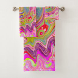 Retro Roze, Geel en Magenta Abstracte Groovy Art Bad Handdoek
