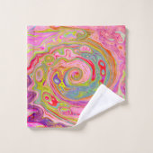Retro Roze, Geel en Magenta Abstracte Groovy Art Bad Handdoek (Wasdoekje)