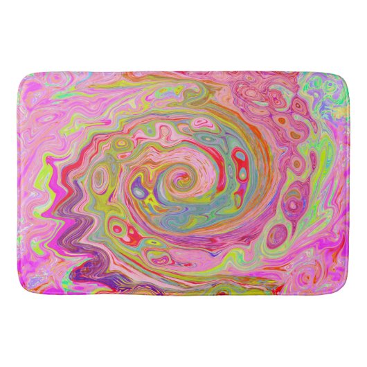 Retro Roze, Geel en Magenta Abstracte Groovy Art Badmat (Voorkant)